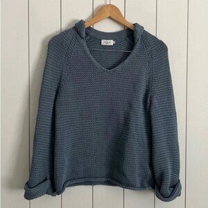 The Reset The Breezy Airy Loose Knit V-Neck Sweater in Steel Blue